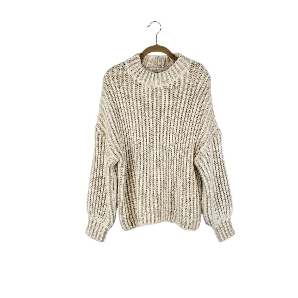 POL Mock Neck Chunky Sweater Cream Beige Wool Acrylic Cozy Size Medium
